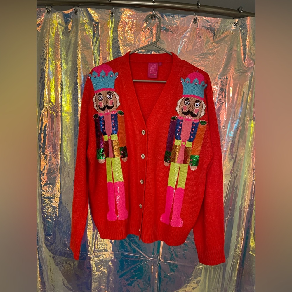 QOS Red & Neon Nutcracker Cardigan